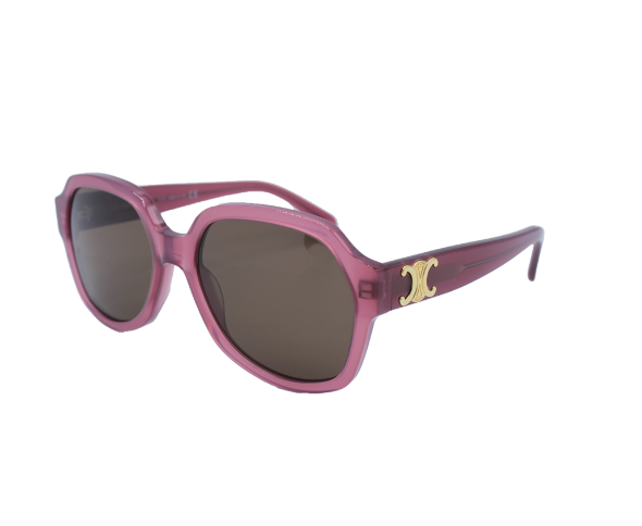 Lunettes de soleil CL40189I de la marque Celine ornée du logo Triomphe, monture solaire femmes, avec un design arrondi et oversized en acétate terracotta disponible dans les boutiques Atelier Lou Paris