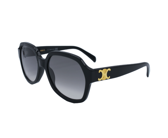 Lunettes de soleil CL40189I de la marque Celine ornée du logo Triomphe, monture solaire femmes, avec un design arrondi et oversized en acétate noir disponible dans les boutiques Atelier Lou Paris