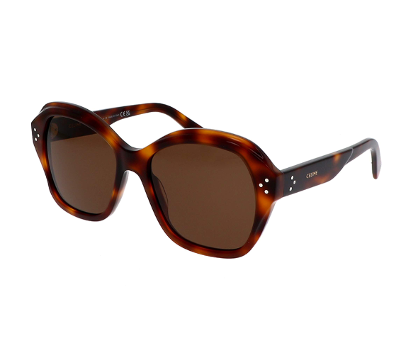 Lunettes de soleil de la marque Celine , monture solaire mixte, modèle unisexe qui convient pour les hommes, et les femmes, avec un design hexagonalefabriquée en acetate disponible dans les boutiques Atelier Lou Paris