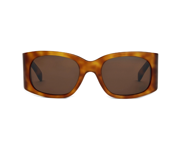 Lunettes de soleil CL40211I de la marque Celine avec le célèbre logo triomphe, monture solaire pour femmes, avec un design rectangulaire fabriquée en acétate écaille clair disponible dans les boutiques Atelier Lou Paris