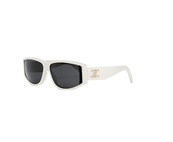 Lunettes de soleil CL40227U de la marque Celine orné du célèbre logo triomphe, monture solaire pour femmes, avec un design rectangulaire fabriquée en acétate blanc disponible dans les boutiques Atelier Lou Paris