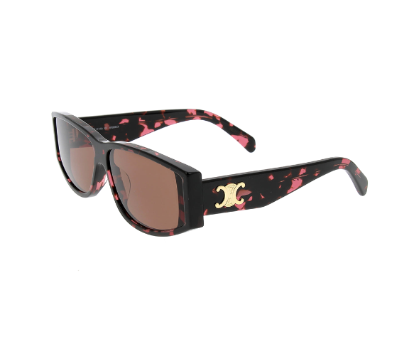 Lunettes de soleil CL40227U de la marque Celine orné du célèbre logo triomphe, monture solaire pour femmes, avec un design rectangulaire fabriquée en acétate écaille rouge disponible dans les boutiques Atelier Lou Paris