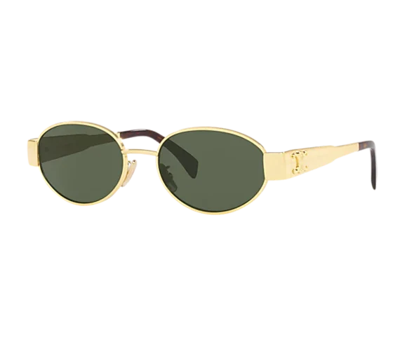 Lunettes de soleil CL40235U de la marque Celine orné du célèbre logo triomphe, monture mixte, avec un design oval fabriquée en métal doré, disponible dans les boutiques Atelier Lou Paris