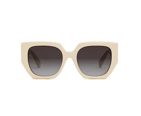 Lunettes de soleil CL40239F de la marque Celine orné du célèbre logo triomphe, monture solaire pour femmes, avec un design géométrique oversized fabriquée en acétate blanc disponible dans les boutiques Atelier Lou Paris