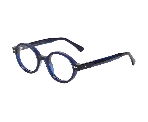 Lunettes de vue de la marque Ahlem, monture optique mixte, modèle unisexe bleu qui convient pour les hommes, et les femmes, avec un design rond fabriquée en acetate disponible dans les boutiques Atelier Lou Paris