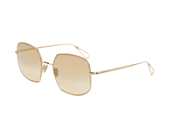 Lunettes de vue de la marque Ahlem, monture solaire mixte, modèle unisexe champagne qui convient pour les hommes, et les femmes, avec un design hexagonale fabriquée en titane disponible dans les boutiques Atelier Lou Paris 