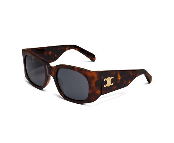 Lunettes de soleil CL40211I de la marque Celine avec le célèbre logo triomphe, monture solaire pour femmes, avec un design rectangulaire fabriquée en acétate écaille disponible dans les boutiques Atelier Lou Paris 