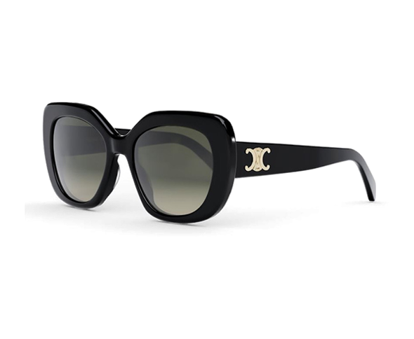 Lunettes de soleil CL40226U de la marque Celine orné du célèbre logo triomphe, monture solaire pour femmes, avec un design cat eye oversize fabriquée en acétate noir disponible dans les boutiques Atelier Lou Paris 