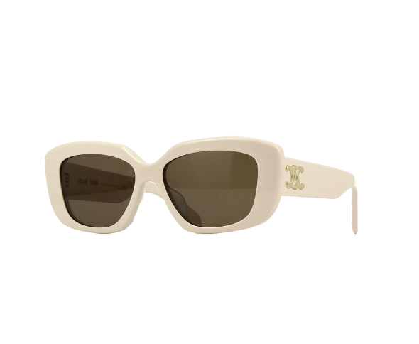 Lunettes de soleil CL40216U de la marque Celine ornée du logo Triomphe, monture solaire femmes, avec un design carrée en acétate blanc disponible dans les boutiques Atelier Lou Paris 