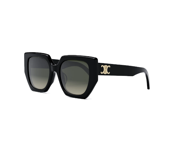 Lunettes de soleil CL40239F de la marque Celine orné du célèbre logo triomphe, monture solaire pour femmes, avec un design géométrique oversized fabriquée en acétate noir disponible dans les boutiques Atelier Lou Paris 